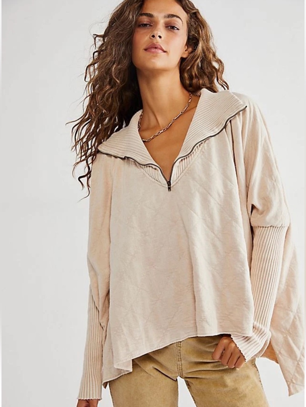 Free People FP One Shiloh Sweatshirt Pullover in Sand Beige size Small